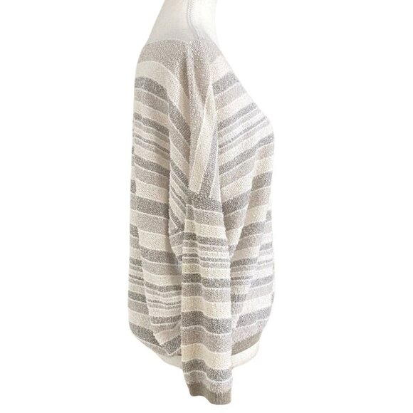 SARAH PACINI SPRING 2024 COLLECTION FADED CHALKY STRIPES CASUAL FUZZY SWEATER - Picture 3 of 10